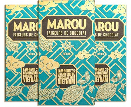 MAROU - Tablette Chocolat Noir 74% - Grand Cru Lam Dong - 80 g - Sans Lécithine, Sans Gluten - Origine Vietnam (Lot de 3)