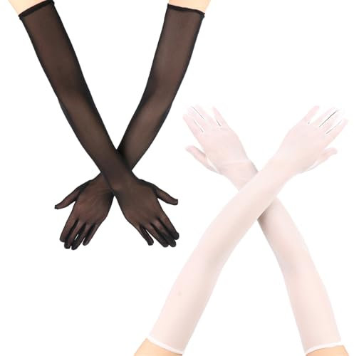 Lange Tüll Handschuhe 2 Paar Satin Lang Opera Warme Damen, Elastische Ellenbogenhandschuhe, Hochzeit, Outdoor, Party, Abend, Tanz, Performance