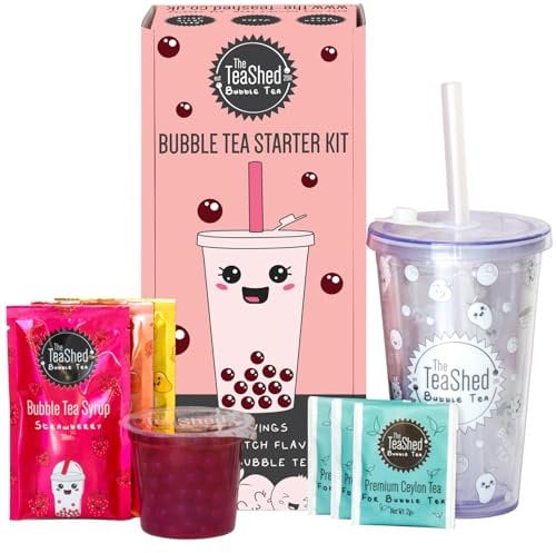 THE TEASHED Boba Starter Kit - Reusable Cup & Straw, Syrups, Tea & popping Boba, Vegan, 3 servings