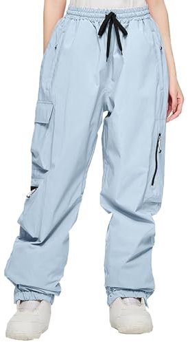 Skihose für Damen, wasserdicht, winddicht, warm, Snowboardhose, winddicht, Snowboard, weites Bein, dicke und warme Skihose, Skihose, Outdoorhose, Cargo-Schneehose, hellblau, L