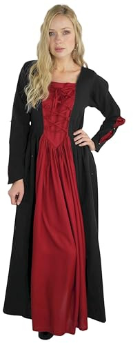 Leonardo Carbone® Damen Kleid Mittelalterkleid Medusa | Schnürung Vorne | Quadratischer Ausschnitt | Karneval, Halloween, Cosplay, LARP, Kostüm, Gewand, Baumwolle Schwarz/Rot M