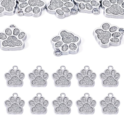 Magibeads 10 Stück Legierung Katze Hund Pfoten Charms Emaille Glitzer Tier Pfote Fußabdruck Anhänger Anhänger für Schmuck Halskette Armband Herstellung Zubehör