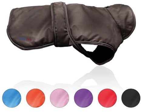 Hugglepets Arctic Armour Waterproof Thermal Dog Coat - Brown Chocolate (Small 35cm) Reflective Microfleece-Lined Coat for Small Dogs with Adjustable Fastening & Zipper for Harness or Collar.