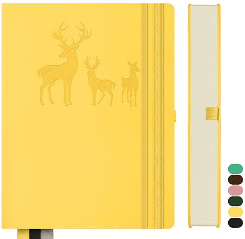 Qefuna Notebook B5 foderato, Bullet Journal B5 blocco note spesse, 300 pagine, copertina rigida in pelle, 100gsm carta foderata per donne uomini ufficio scuola diario, 19 x 25,5 centimetri, giallo