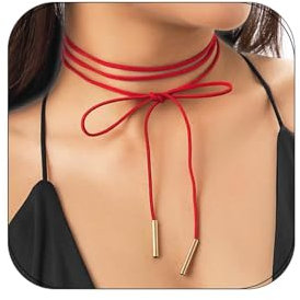 Lilbitty 1 Stück Lange Choker Kette für Damen, Rot Gothic Halsband mit Schleife, Velours Lederhalskette, Vintage Halsreif, Trendiges Accessoire für Halloween und Partys
