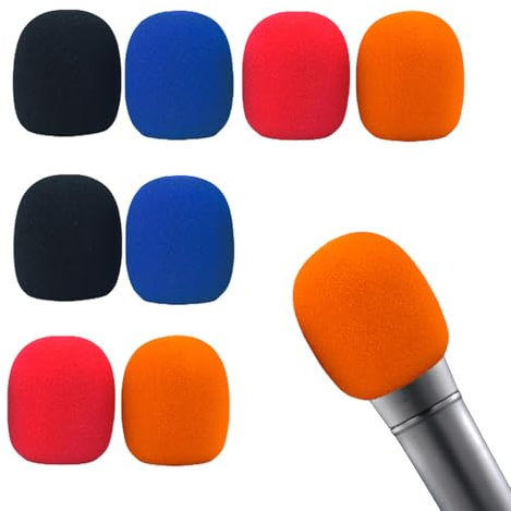8 Stück Set Wiederverwendbare Mikrofon Schaumstoff-Popschutz Pop Filter Windschutz für Studio,KTV Live-Streaming & Outdoor Bühnenmikrofone Staubdichtes Mikrofonschutz (Schwarz/Blau/Orange/Rot)