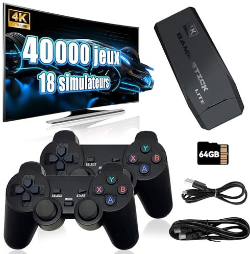 KINMRIS Console de Jeux Rétro 40 000 Jeux 18Émulateurs, Plug & Play HD 4K, Console Portable Rétro pour Enfants et Adultes