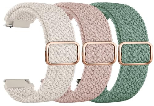 Mugust 3Piezas Correas 22mm para Amazfit GTR 4/3/3 Pro/2e/2/GTR 47mm Mujer Hombre,Nylon Elástico Pulseras para Amazfit Bip 5/Bip6/Stratos 2/Pace(22mm,Starlight/Verde/Rosa)