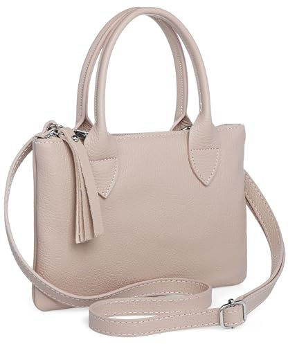 Caspar Kleine Leder Handtasche 2-in1 Damen Umhängetasche mit verstellbarem Schultergurt - CLASSIC LINE - Modell No.837 - Made in Italy