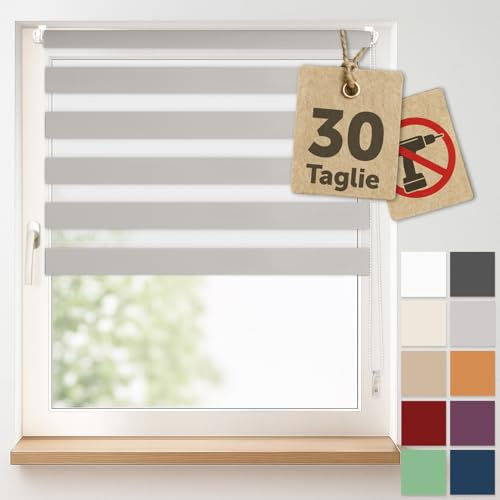 Blumtal Doppelrollo Klemmfix ohne Bohren 70x130 cm - individuell einstellbare Rollos für Fenster ohne Bohren - Fenster Rollos für Innen - leicht installierbare Jalousie Fensterrollo in Grau