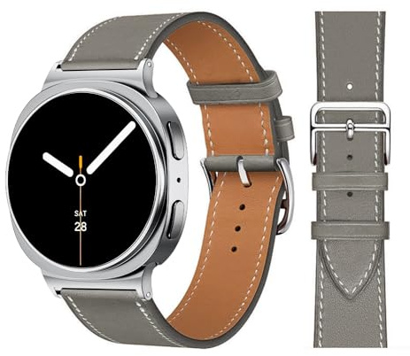 TIANCANCAN Leather Strap Compatible Galaxy Watch 8 40mm 44mm/8 Classic 46mm/Watch 9 Men Women, No Gaps Genuine Leather Replacement strap with Stainless Steel Buckle for Galaxy Watch 9 Smartwatch