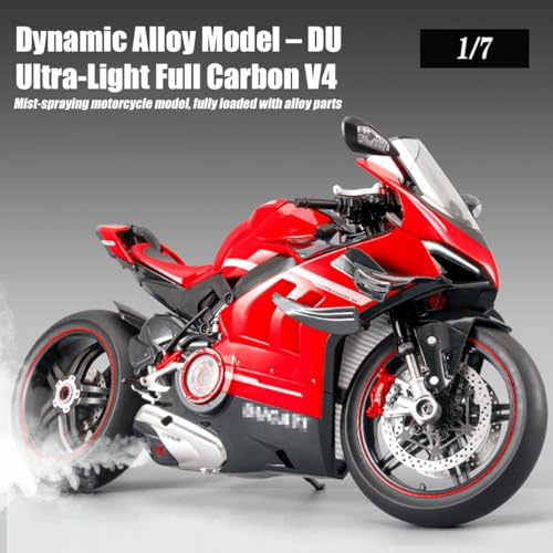 V4 Top Edition 1/7 1/7 pressofuso moto moto moto replica con accensione, luci, suono motore e doppio fumo di scarico, regalo da collezione per adulti