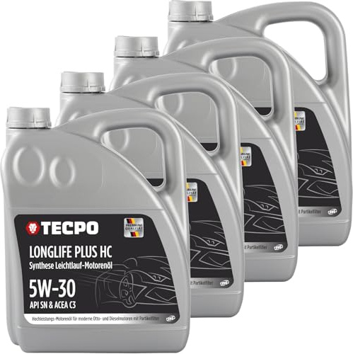 TECPO Motoröl 20 Liter 5W-30 LONGLIFE Plus HC Synthese passend für ACEA C3 / API SN / 504/507 / 229.31/229.51 / LL-04 / C30