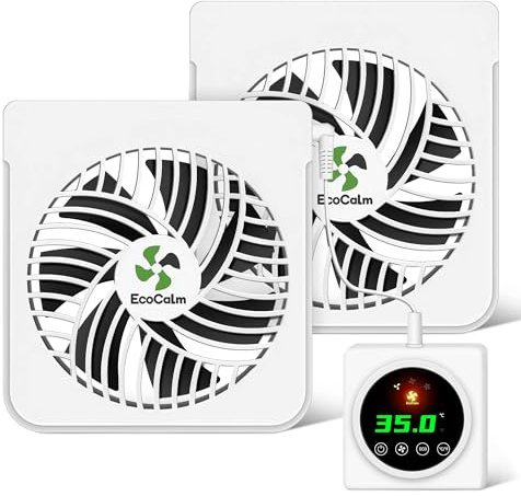 ecoCalm Heizkörper Ventilator mit Magneten für Gusseisenheizkörper, 2 Magnetische Heizungsventilator mit intelligentem Thermostat, Heizkörperventilator Erhöht Heizungseffizienz und Spart Heizkosten