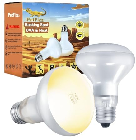 PetFizz Reptile Heat Lamp Bulb 100W-2Pack, Daylight Basking Spot Lamp Bulb, E27 Vivarium Tortoise Light for Reptile, Bearded Dragon, Lizard, Snake