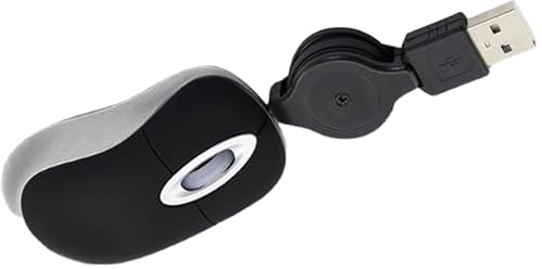 DUSTEWQ Mini small travel optical mouse portable mouse (with retractable USB cable), suitable for PC, desktop computer, office business home, laptop computer (black)