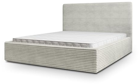 Masseno Polsterbett MIRETTI 140x200 cm, Doppelbett, Bettkasten, Stauraum, Lattenrost Und Kopfteil - Hellgrau, TILIA 83