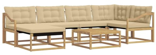 vidaXL Outdoor-Sofagarnitur 7 pcs Weiß und Beige 79 x 79 x 37 cm, Modernes Garten-Sofa-Set, langlebige Loungemöbel, stylische Terrassensitze, wetterfeste Schaumkissen, Akazienrahmen