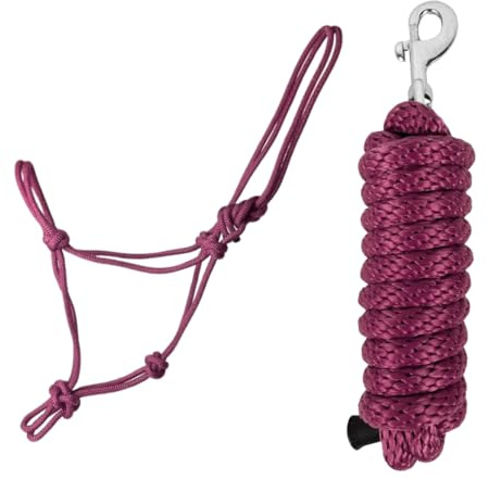 JA Horse JA4034 Knotenhalfter Set mit Karabinerhaken, Burgundy, Full/COB | Bolt Snap, Bodenarbeit Pferd, Halfterset, Seilhalfter, Trainerstrick, Reitseil, Reitsport Zubehör, Profi