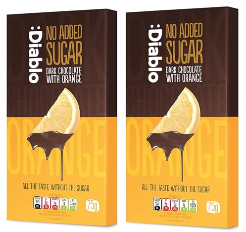 Diablo No Added Sugar Dark Chocolate with Orange – No Added Sugar Chocolate Bar, Sweetened with Stevia, Gluten Free, Ideal for Any Occasion, Birthdays, Valentines, or Gift Hampers, 75g (Pack of 2)