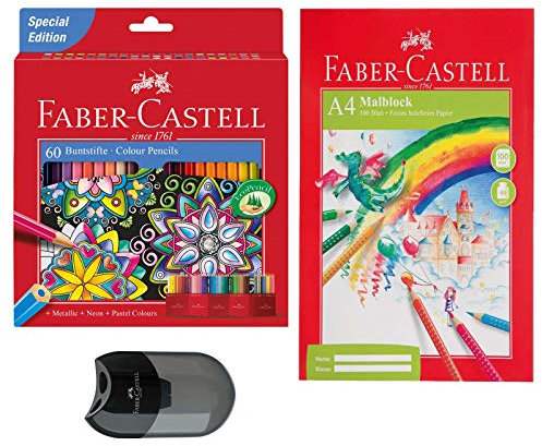 Faber-Castell Buntstift Castle, 60er Kartonetui (60 Stifte + Block + Spitzer)