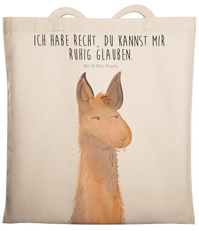Mr. & Mrs. Panda Tragetasche Lamakopf Genervt - Geschenk, Alpaka, Chefin, Azubi, Partnerin, Laptoptasche, Schultertasche, Beutel, Büro, Jutetasche