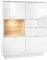 Vladon Highboard Sideboard Metro, Made in Germany, Korpus in Weiß Hochglanz/Fronten in Weiß Hochglanz mit Einsatz in Eiche Natur, inkl. LED Beleuchtung