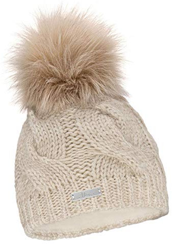 Mikos* Damen Mütze Winter | Warme Strickmütze mit Bommel | Innenfleece Damenmütze Gestrickte Bommelmütze | Mütze für Winter | Weiche Wintermütze | Farbenauswahl (685) (Beige)