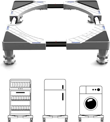 DEWEL Base Lavatrice Regolabile Basamento per Lavatrice Asciugatrice Frigorifero con 4 Piedini,44.8-69cm di Lunghezza,8-11cm di Altezza,Supporti Max 300kg Min 150kg