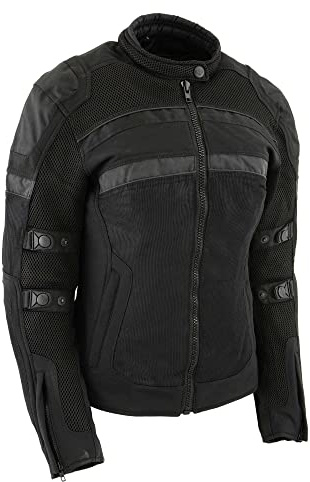 Milwaukee Leather MPL2775 Black Armored Textile Motorcycle Jacket for Women - All Season Jacket w/Removable Liner - Medium