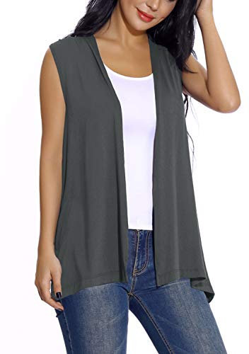 EXCHIC Donna Casual Cardigan Senza Maniche Aperto Davanti (M, Grigio Scuro)