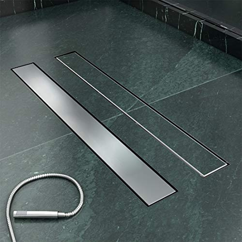 SONNI Canaleta de Ducha de Acero Inoxidable 110cm,2 en 1 Conjunto Completo de Desagüe de Ducha con Accesorio de Piso,Doble Cara,con Tope de Olor y Tamiz de Pelo