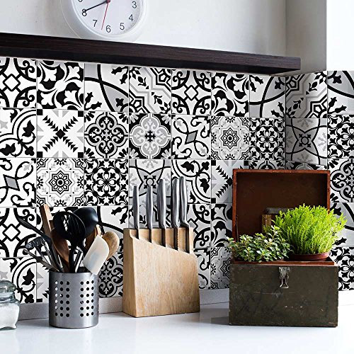 RE-COVERTILES - Adesivi per Piastrelle Bagno e Cucina 24 Pz 10x10 cm - PS00153 Decorazione murale in PVC Impermeabile mattonelle Mosaico Stile cementine Azulejos