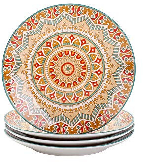 vancasso serie Mandala Vajilla Porcelana Juego de 4 Platos de Postre 21cm Pintado a mano Platos Planos Redondos Amarillo