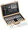 Relaxdays Malkoffer, 35-TLG. Zeichenset mit Acrylfarben, Bleistift Set, Mischpalette, Pinsel, Anspitzer, Holz, Natur
