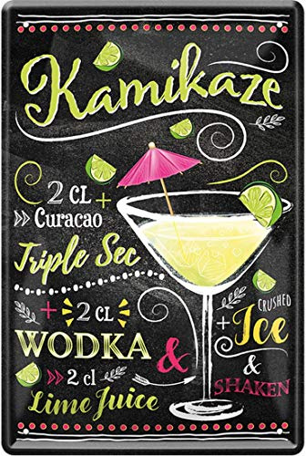 WOGEKA ART Retro Blechschild - Kamikaze Cocktail - Curacao Triple Sec Wodka - witziger Spruch als Geschenk-Idee zum Geburtstag Weihnachten Deko 20x30 cm Vintage-Design Metall 1310