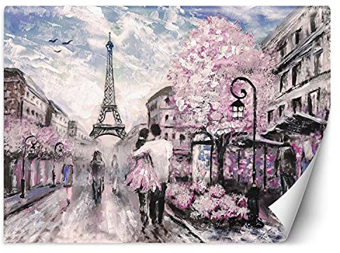 Feeby Papier Peint Intisse Printemps Personnes Rue 300x210 cm rose Moderne Panoramique XXL Photo Mural Muraux Chambre Bureau Salle Paris Tour Eiffel