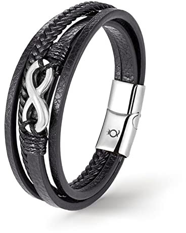 UNIQAL | Unendlichkeit Leder Armband NICE Herren infinity bracelet | Edelstahl/Echtleder/Silber + Geschenk Etui box (21)