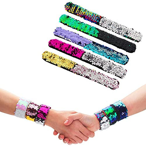 Buosha 5pcs Mermaid Slap Armbänder, Pailletten Armbänder für Party, Kinder & Erwachsene, Geburtstagsfeier Geschenke