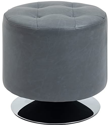HOMCOM 360° Swivel Foot Stool Round PU Ottoman with Thick Sponge Padding and Solid Steel Base, Grey