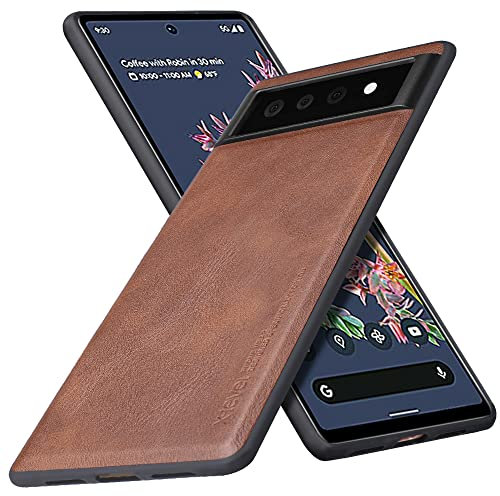 X-level Custodia per Google Pixel 6 Cover, [Earl 3 Serie ] Pelle Cuoio Custodia Aannata Protettiva Sottilein TPU Morbida, Cover Protettiva Anti Scivolo Custodia Google Pixel 6 - Marrone