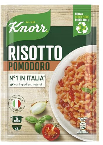Knorr Risotto al Pomodoro, Risotto Pronto con Ingredienti Naturali, 100% Riso Italiano e Chicci al Dente, Preparazione in Pentola o al Microonde, 175g, 2 Porzioni