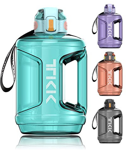 TKK Wasserflasche mit Strohhalm, Zeitmarkierung, große Wasserflasche, spülmaschinenfest, 1,8 l, 1,8 l, BPA-frei, Tritan für Fitnessstudio, Yoga, Reisen, Camping, Outdoor, Blaugrün
