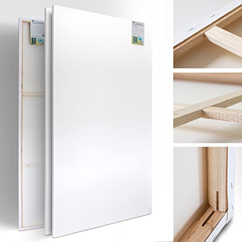 2er-Set Künstler-Leinwand XXL zum Bemalen 120x160cm groß. Die leere, weiße Leinwand aus 100% Baumwolle ist umlaufend gespannt auf FSC® Holz-Keilrahmen mit 37mm Stärke, 380g/m², 2-fach weiß grundiert