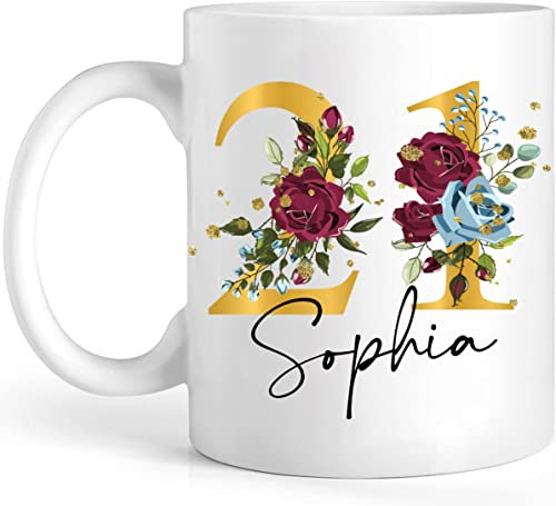EKAM Personalised Birthday Mug Age with Name - Customised Birthday Gift for Mum, Dad, Kids, Girls, Friends - Custom Name and Age - 11oz Coffee Cup