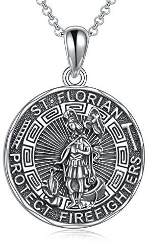 YFN Heiliger Florian Halskette Sterling Silber Religiöser Beschützer Anhänger Sankt Florian Schmuck Geschenke für Damen Herren Feuerwehrmänner