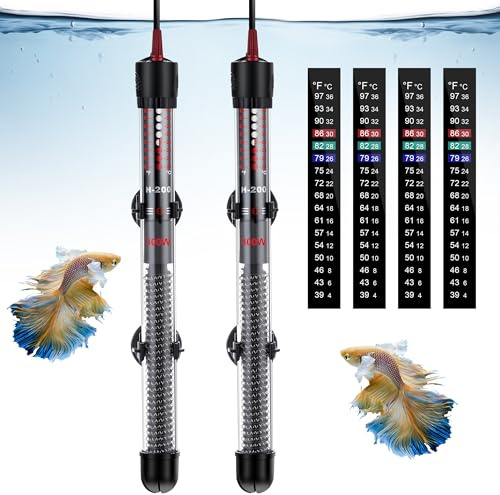 2 Set Calentador de Acuario Calentador de Agua para Pecera Calentador Sumergible con Termostato y Ventosa Calentador de Tanque de Peces Ajustable con Botón Termostato Incorporado para Acuarios (300 W)
