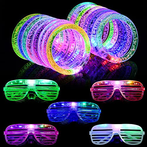 AUAUY 15 PCS Partyzubehör für Kinder, LED-Leuchtspielzeug LED Blinkende Armbänder und Gläser Leuchten im Dunkeln, Geburtstagsgeschenke für Kinder und Erwachsene Preise Box-Spielzeug