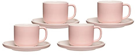 Ritzenhoff & Breker Jasper Kaffeetassen mit Untertassen, 4er Set, Rosé, 240 ml, Kaffeegeschirr mit Soft-Touch-Haptik & Mattglasur, Spülmaschinengeeignet