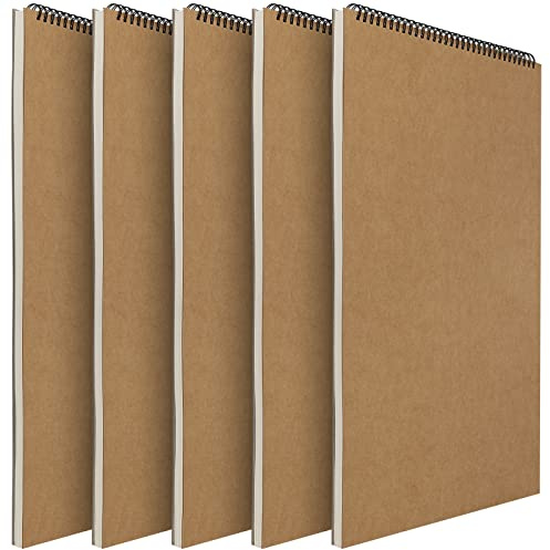 MUKLEI 5 PCS A3 Kraft Sketch Books, 30 Sheets/60 Pages Spiral Bound Sketch Pads, 160gsm A3 Blank Drawing Pad for Sketching, Drawing, Watercolor, Writing